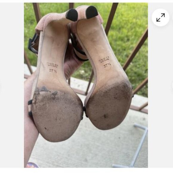 Gucci Suede Colorblock Dusty Rose Beige Luxury Ankle Strap Open Toe Sandals 37.5 - Picture 9 of 11